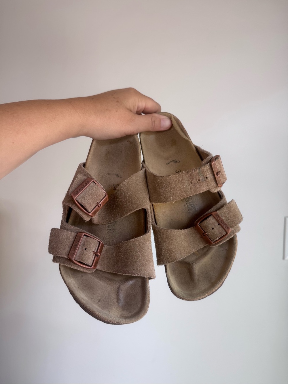 Kids Brown Suede Birkenstocks Double-Buckle Slide Sandals